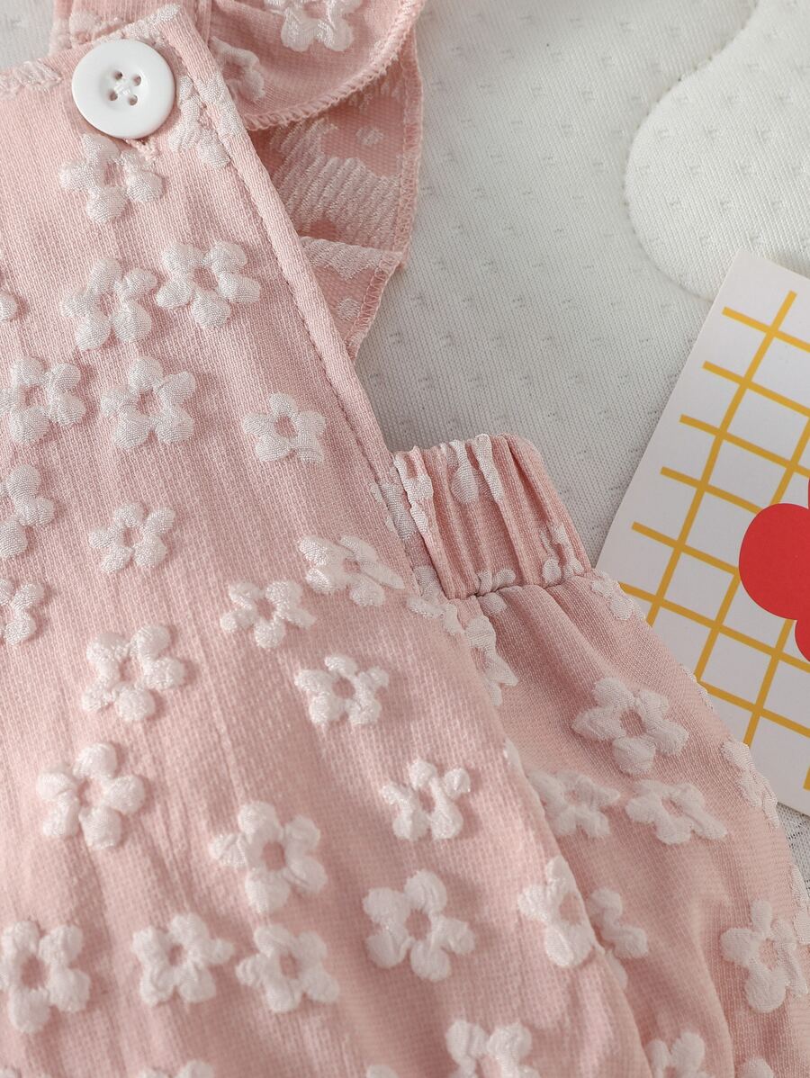Baby Girls Floral Embossed Flutter Sleeve Romper - Blush