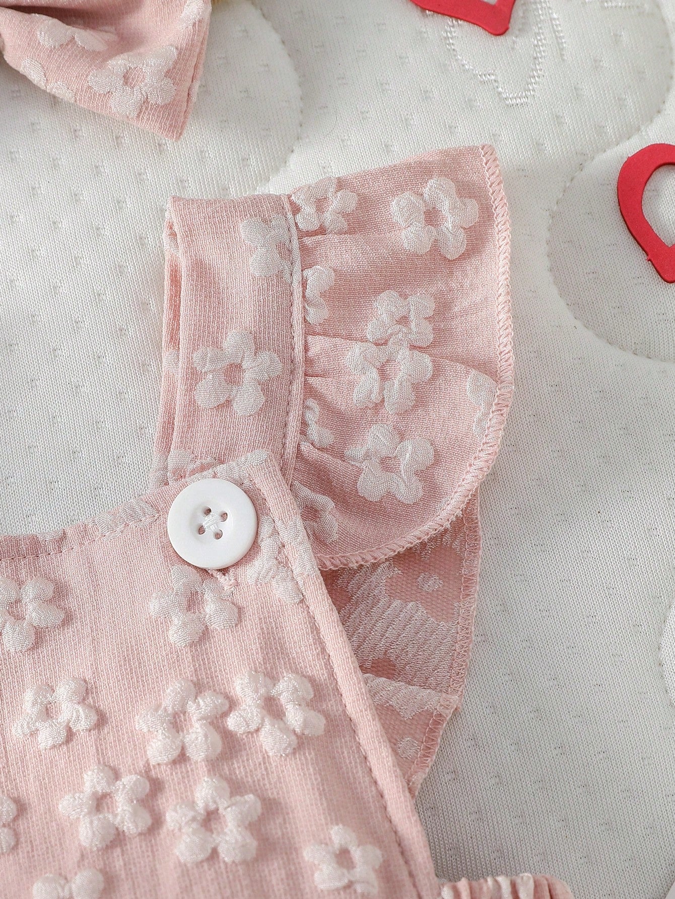 Baby Girls Floral Embossed Flutter Sleeve Romper - Blush