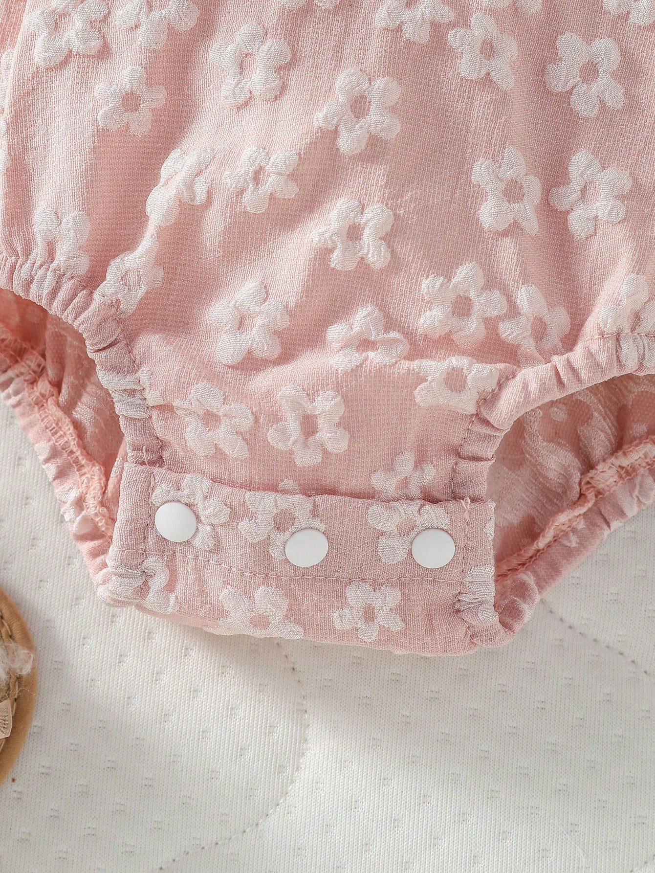 Baby Girls Floral Embossed Flutter Sleeve Romper - Blush