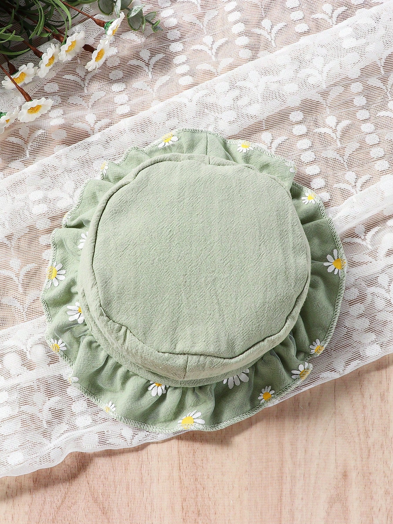 Baby Girls Daisy Mesh Shirred Romper Set - Sage