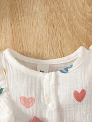 Baby Girls Heart Print Ruffle Bow Dress Set - Ivory