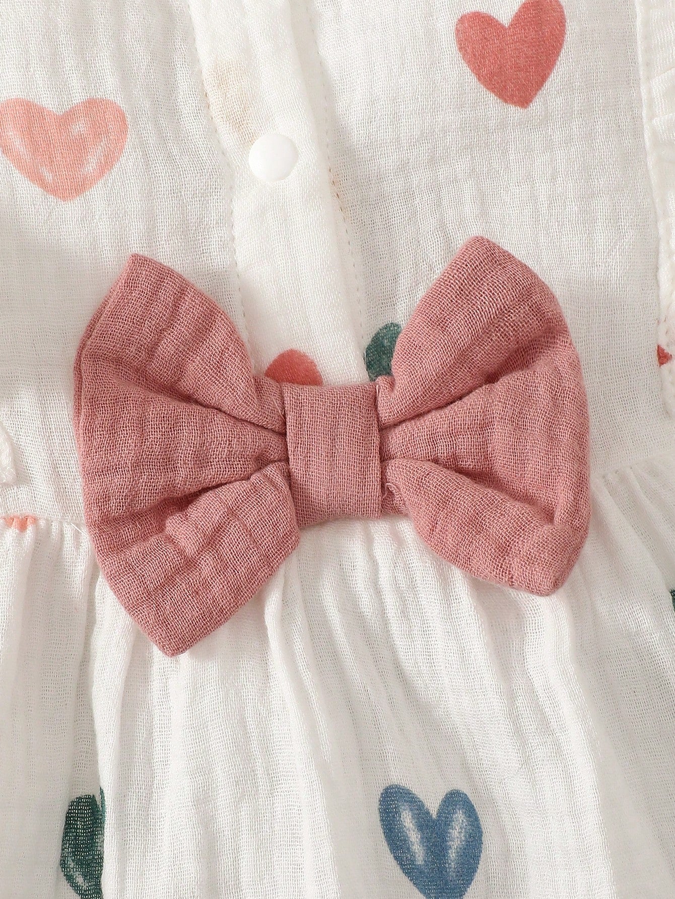 Baby Girls Heart Print Ruffle Bow Dress Set - Ivory