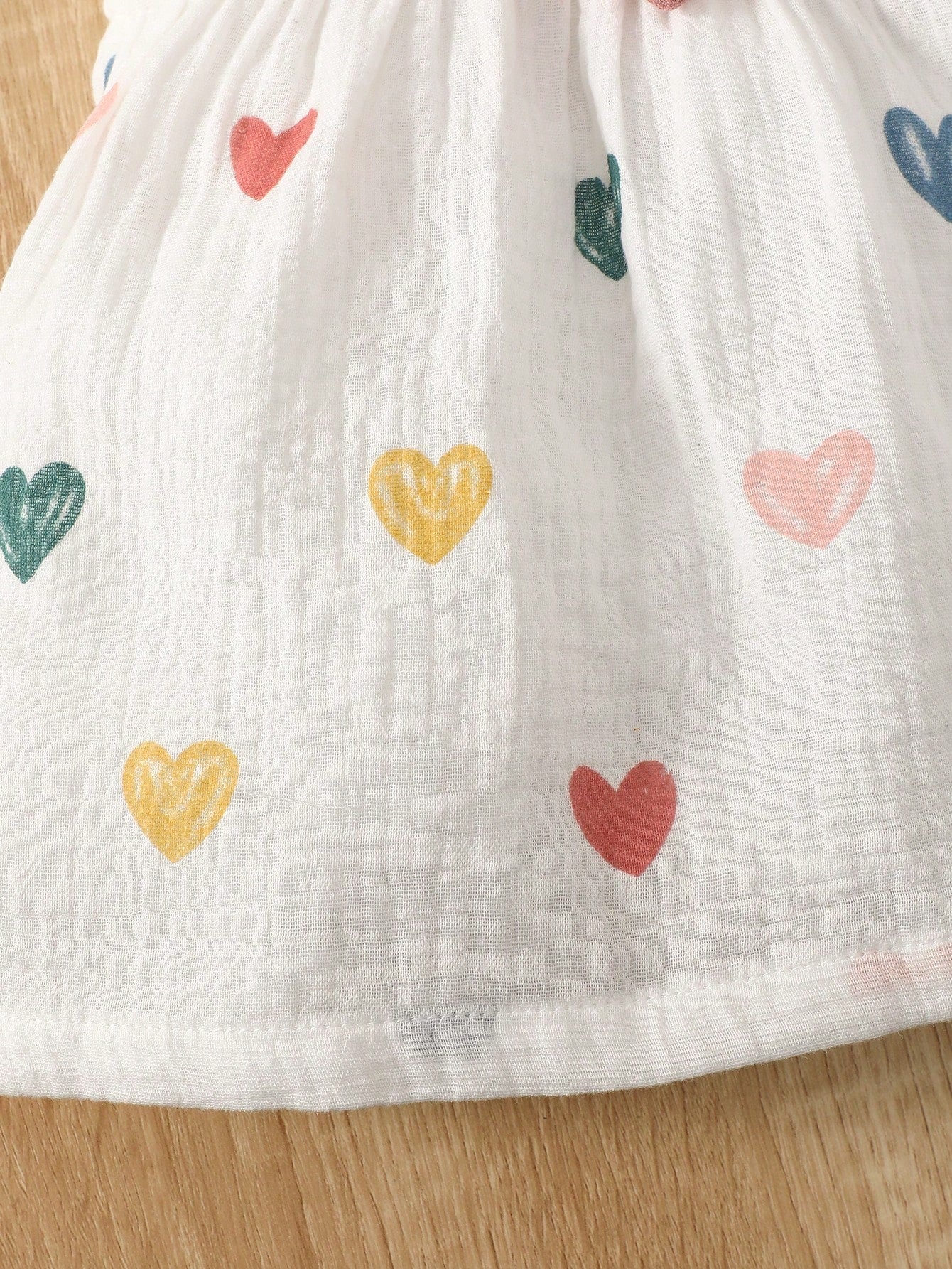 Baby Girls Heart Print Ruffle Bow Dress Set - Ivory