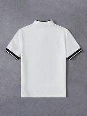 Boys Contrast Tipped Stand Collar Henley Polo - Ivory | 21 Century ...