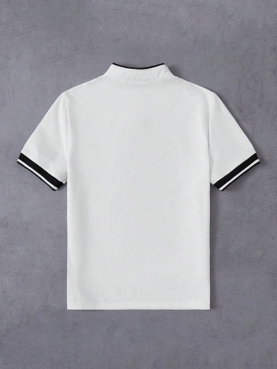 Boys Contrast Tipped Stand Collar Henley Polo - Ivory | 21 Century ...