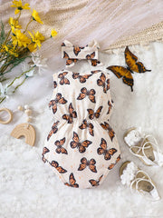 2pcs Girls Monarch Butterfly Print Romper & Bow Headband - Isabelli...