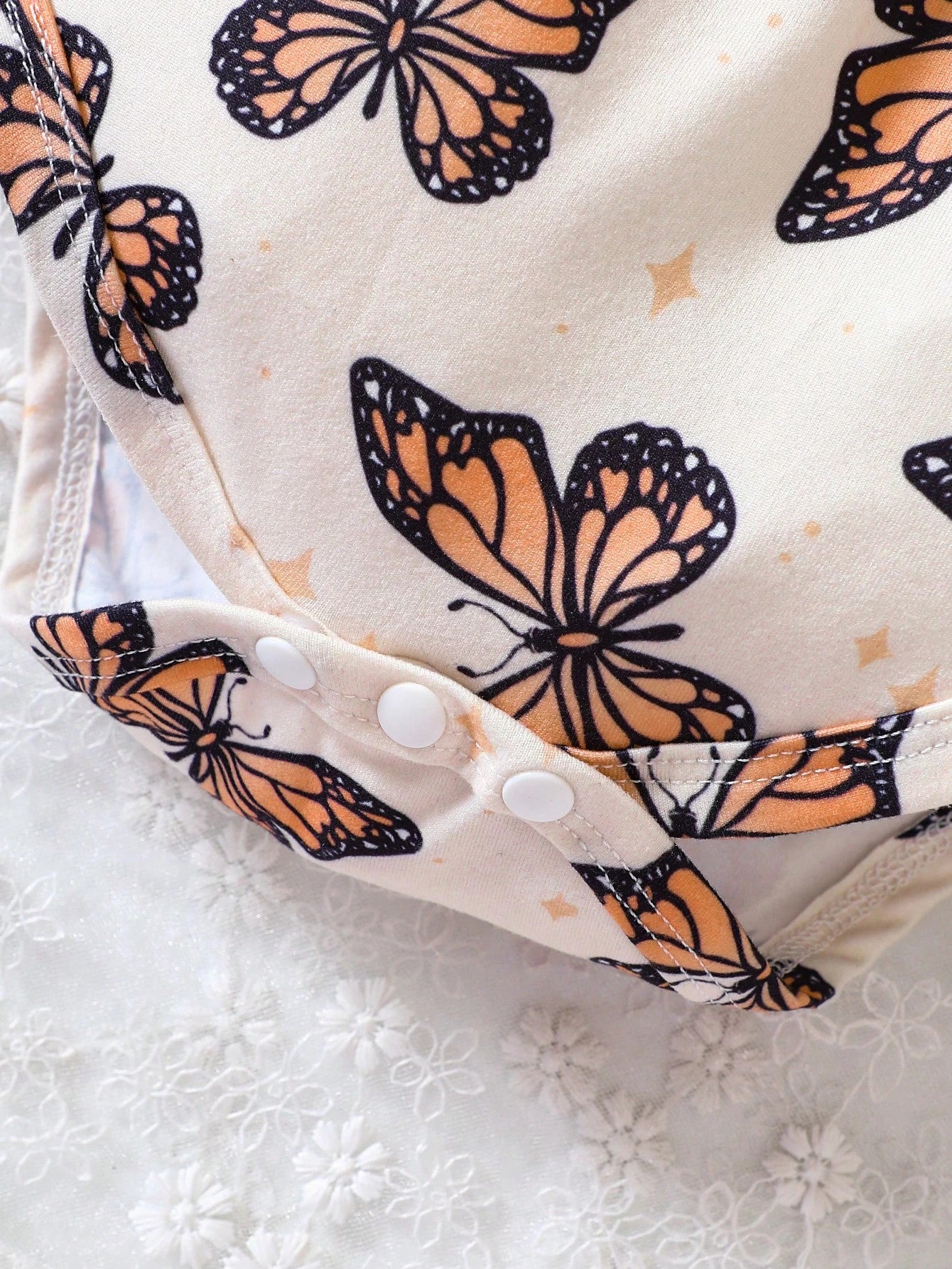 2pcs Girls Monarch Butterfly Print Romper & Bow Headband - Isabelli...