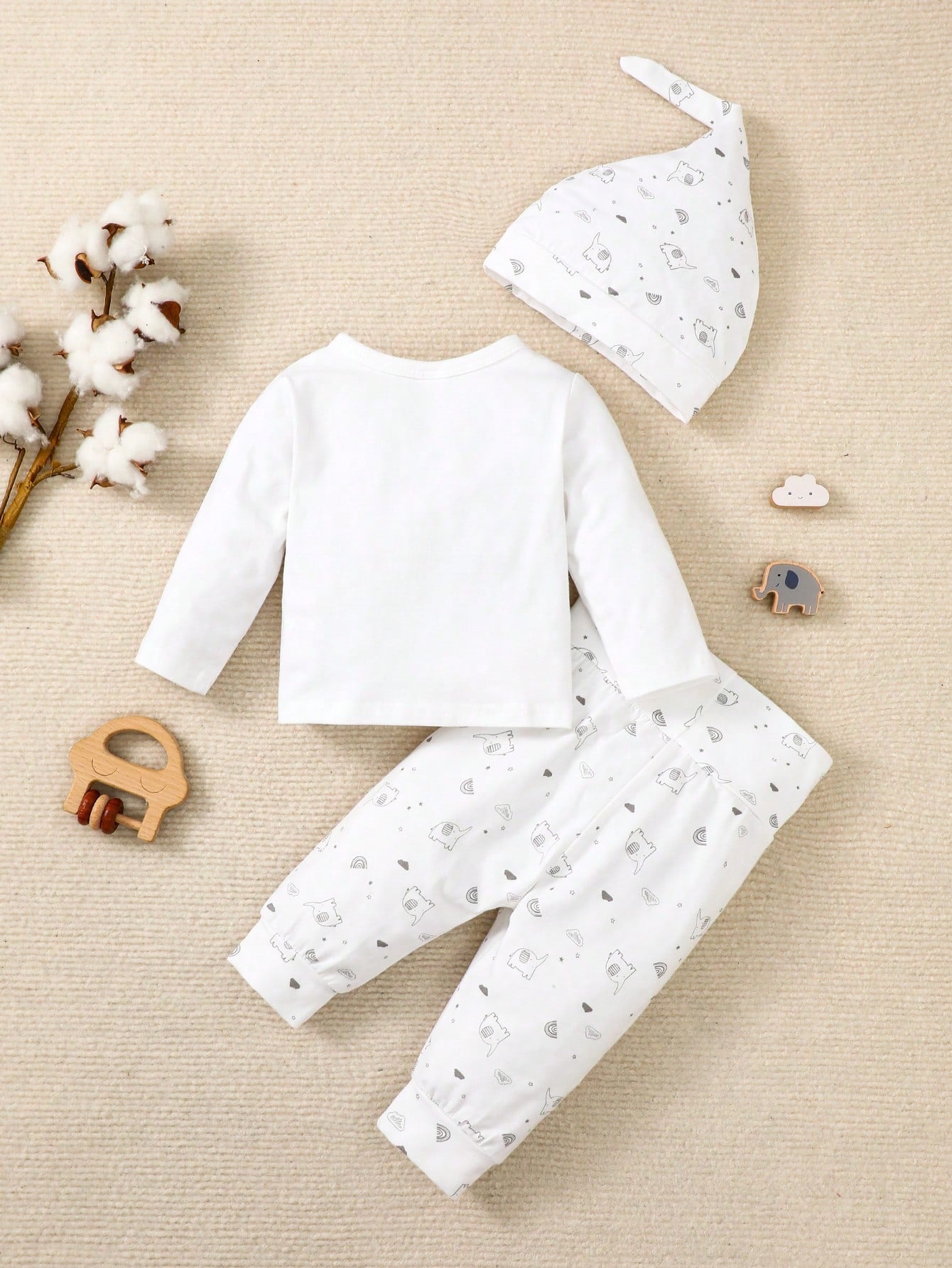 3pcs Baby Boys Elephant Print Kimono Tee & Pants Set - Ivory | 21 C...