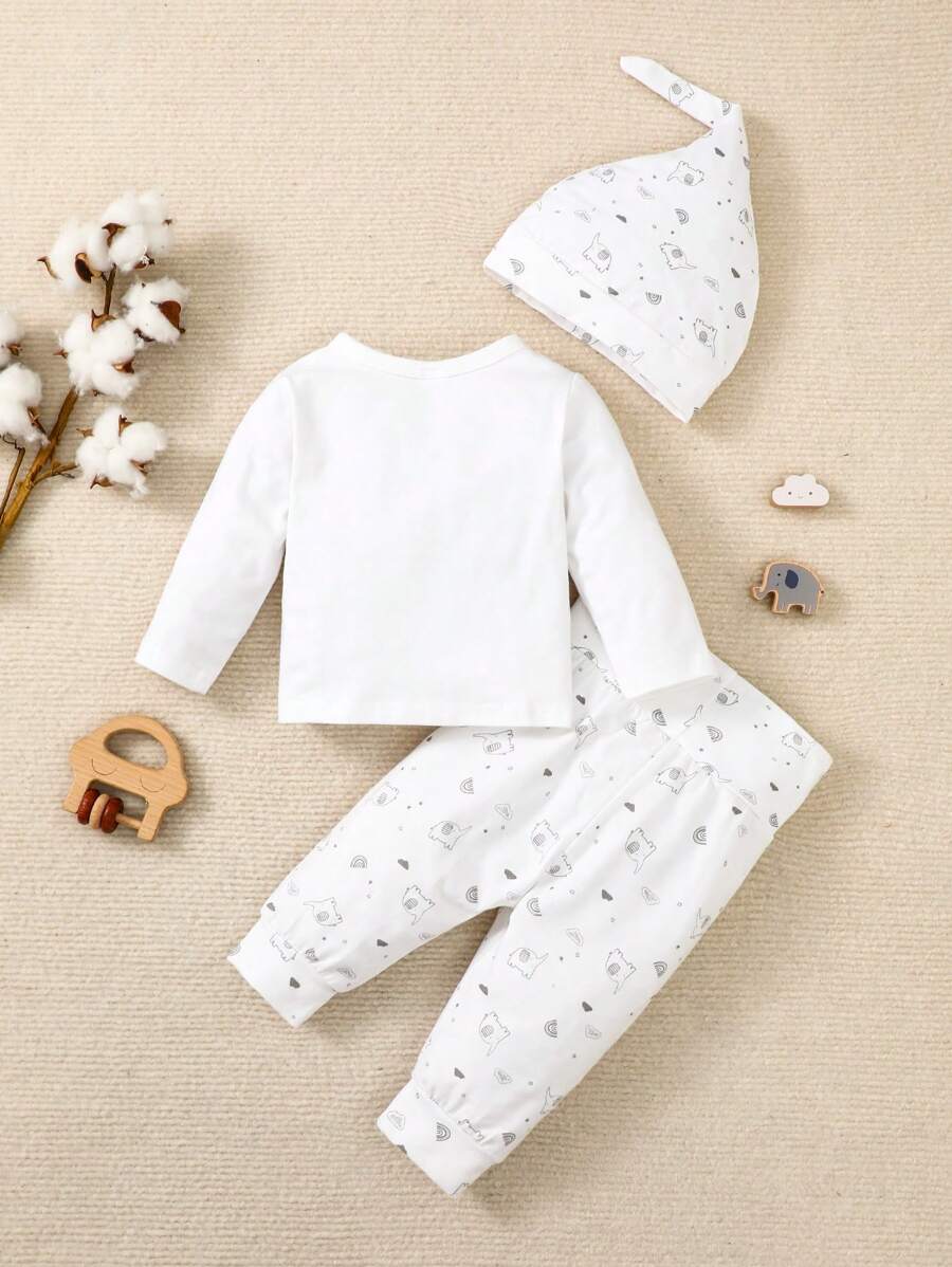3pcs Baby Boys Elephant Print Kimono Tee & Pants Set - Ivory | 21 C...