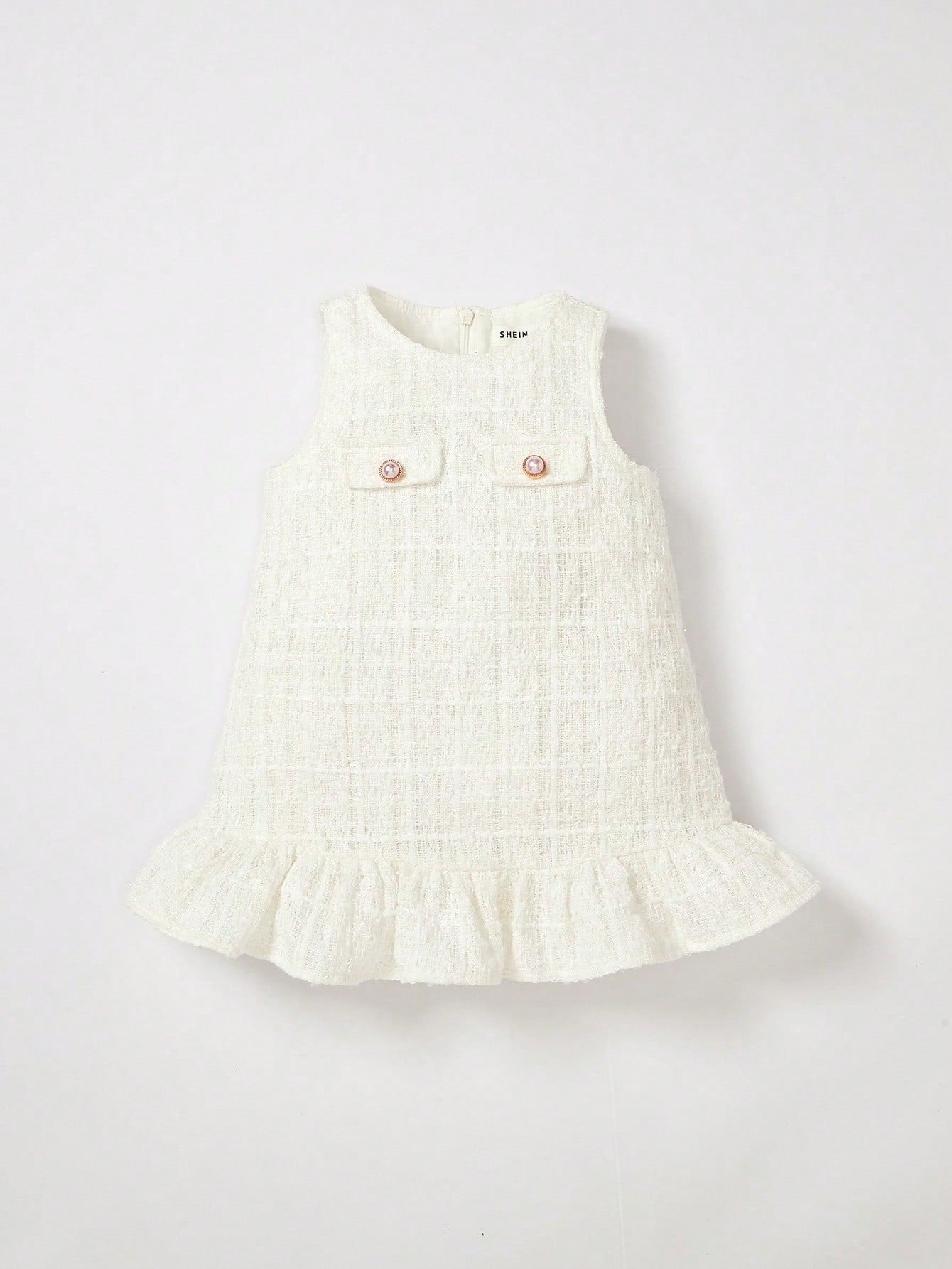 2pcs Girls Tweed Ruffle Hem Dress & Crossbody Bag Set - Ivory | 21 ...
