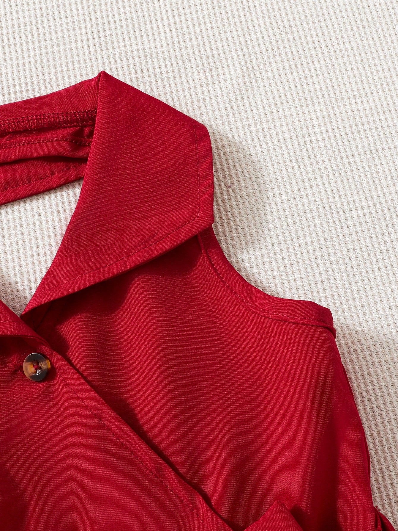 Little Girls Pleated Collar Belted A-Line Dress - Scarlet | 21 Cent...