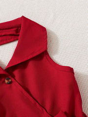 Little Girls Pleated Collar Belted A-Line Dress - Scarlet | 21 Cent...