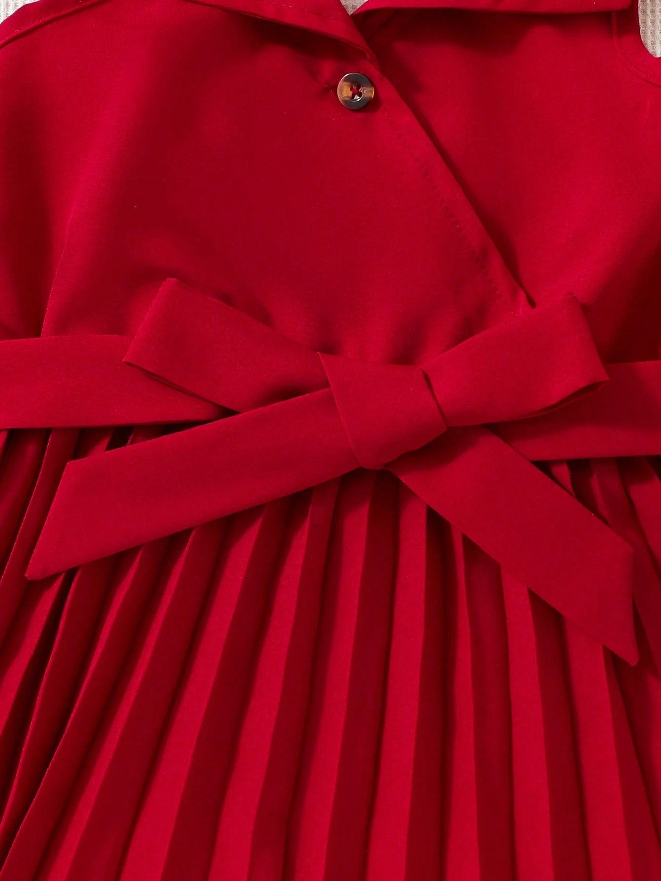 Little Girls Pleated Collar Belted A-Line Dress - Scarlet | 21 Cent...