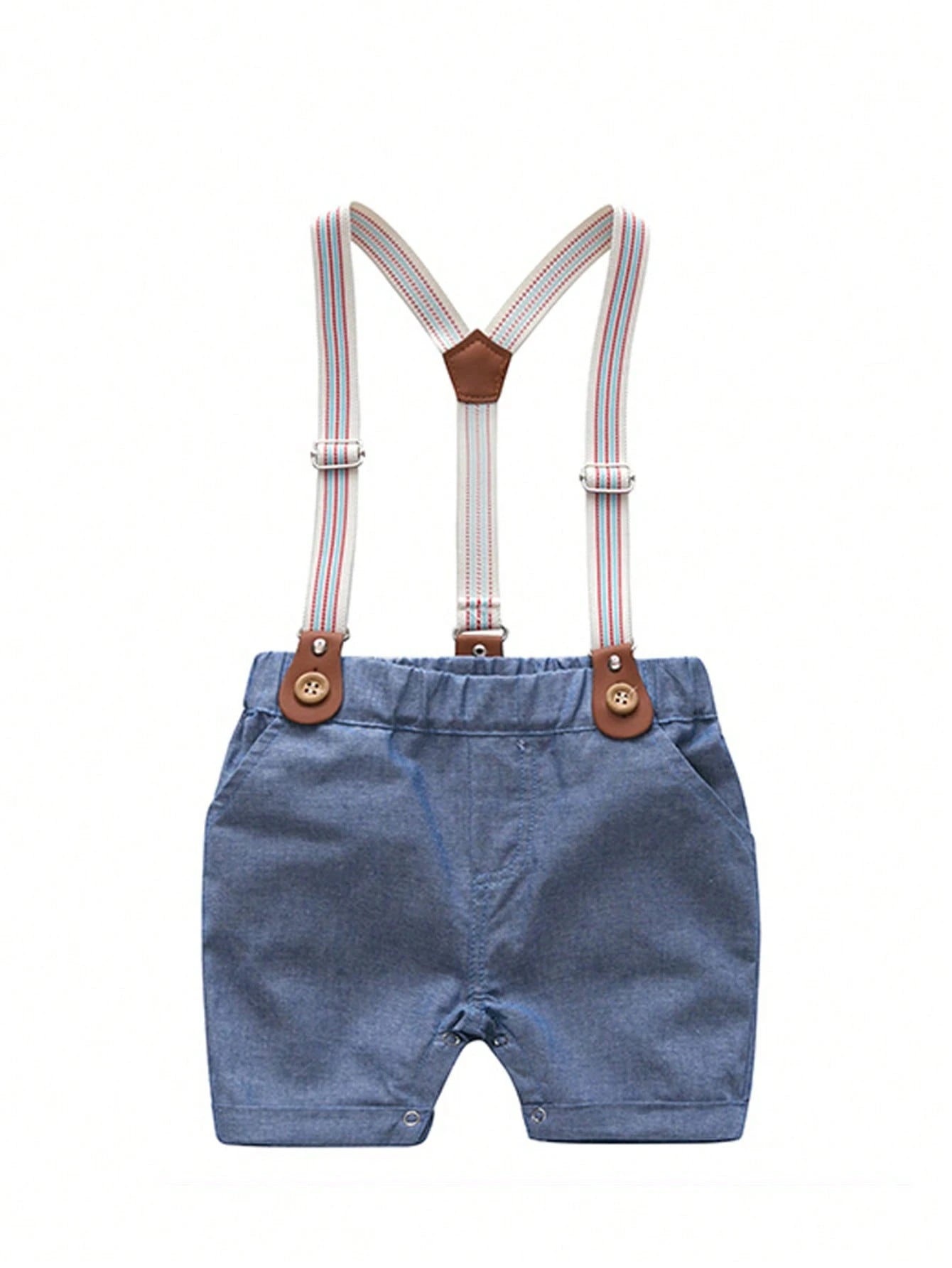 Baby Boys Collar Bodysuit Suspender Shorts Set - Ivory