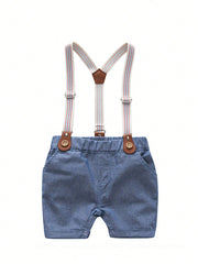 Baby Boys Collar Bodysuit Suspender Shorts Set - Ivory