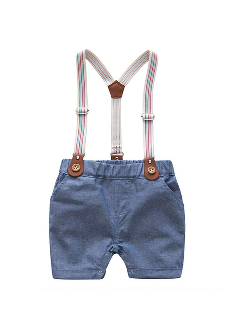 Baby Boys Collar Bodysuit Suspender Shorts Set - Ivory