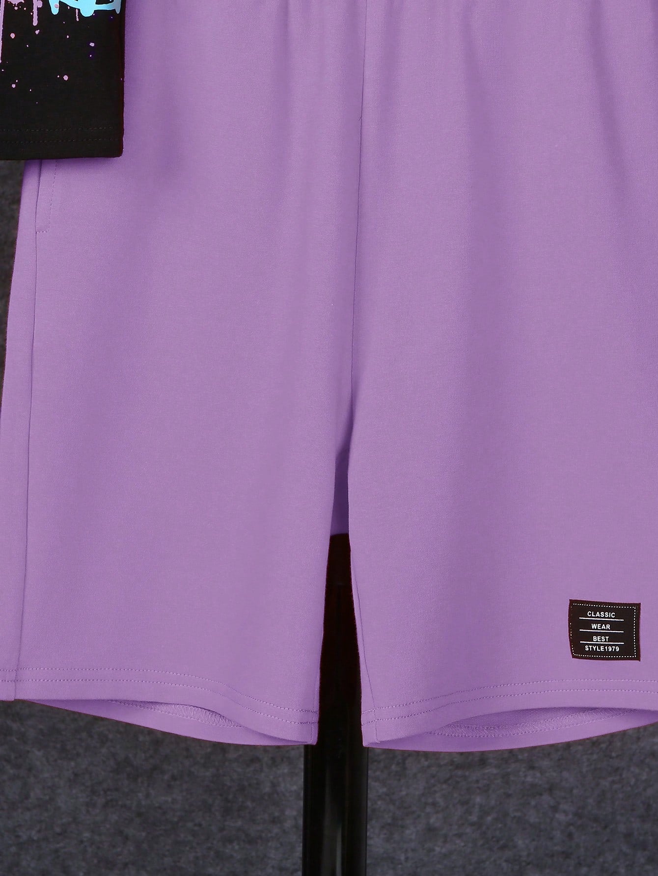 2pcs Boys Slogan Sports Tee & Shorts Set - Lilac