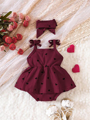2pcs Baby Girls Heart Print Bow-Tie Romper & Headband - Claret | 21...