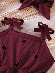 2pcs Baby Girls Heart Print Bow-Tie Romper & Headband - Claret | 21...