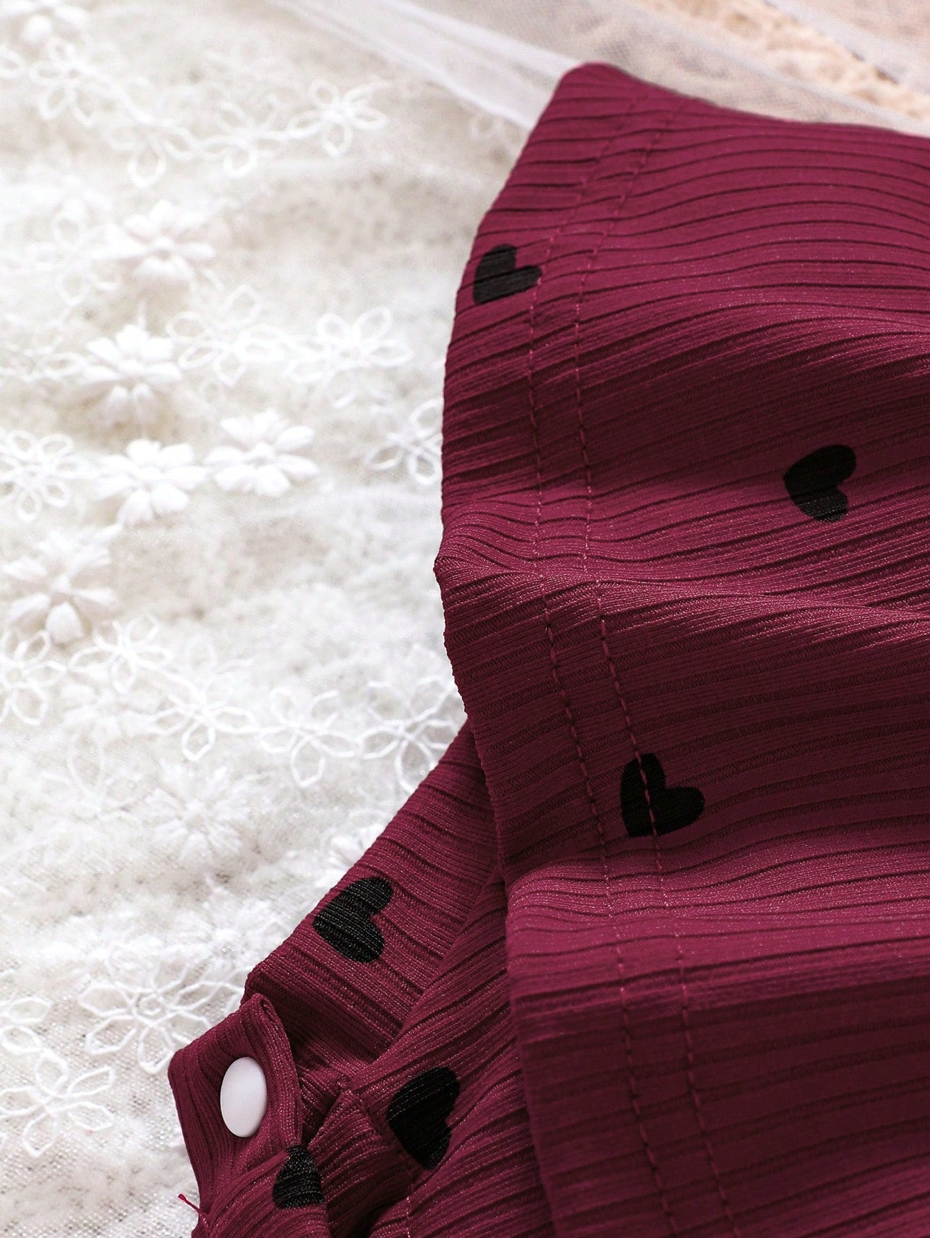 2pcs Baby Girls Heart Print Bow-Tie Romper & Headband - Claret | 21...