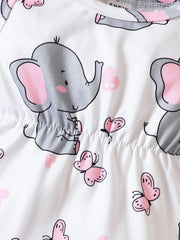 2pcs Girls Elephant Print Romper & Bow Headband Set - Ivory | 21 Ce...
