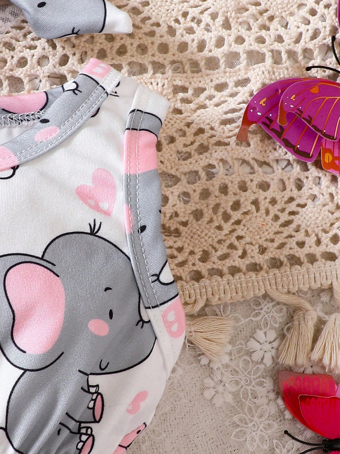 2pcs Girls Elephant Print Romper & Bow Headband Set - Ivory | 21 Ce...