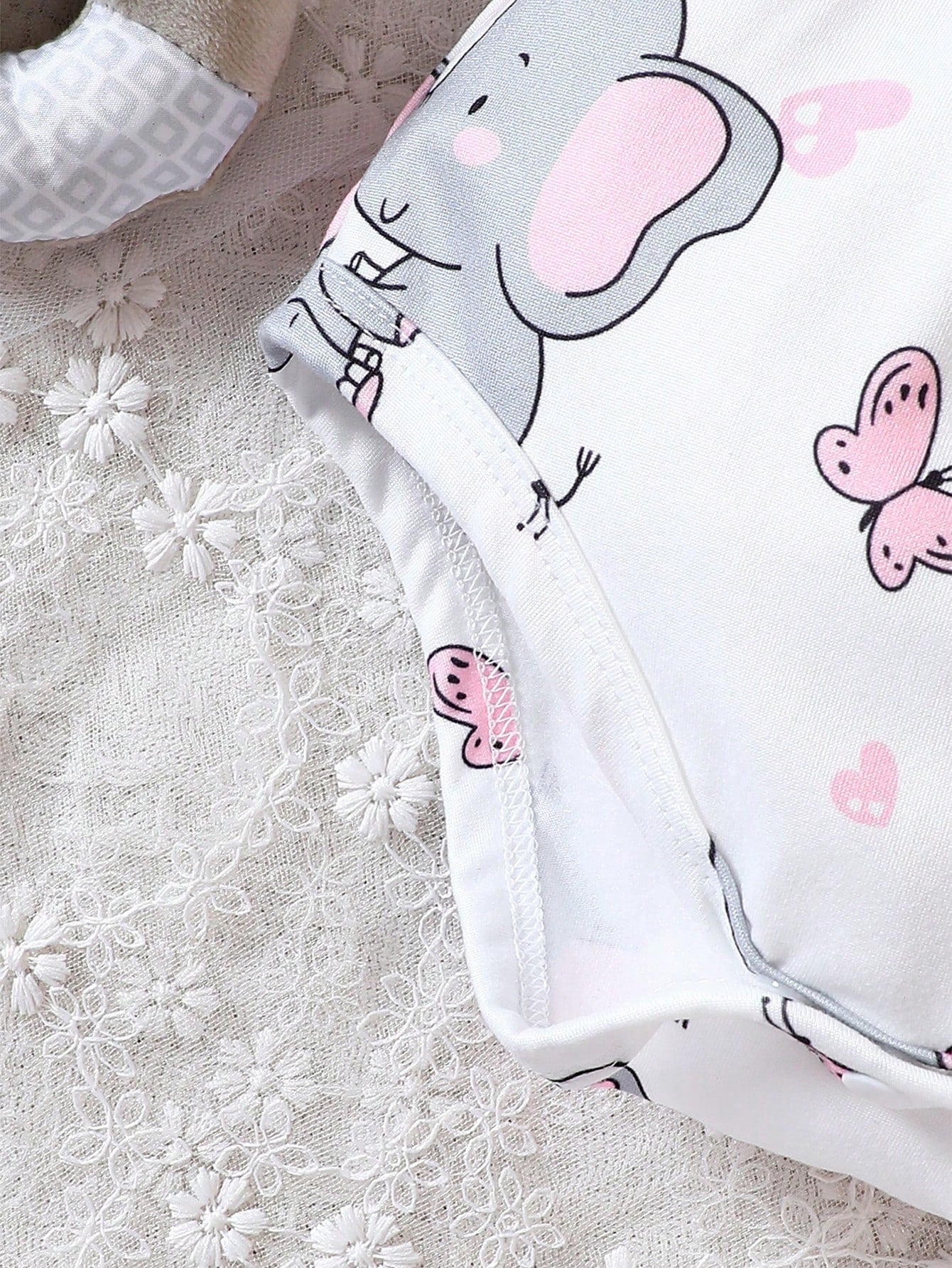 2pcs Girls Elephant Print Romper & Bow Headband Set - Ivory | 21 Ce...
