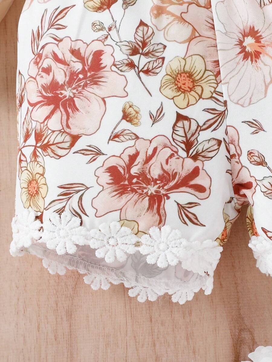Baby Girls Floral Appliqué Crisscross Cami Romper - Ivory