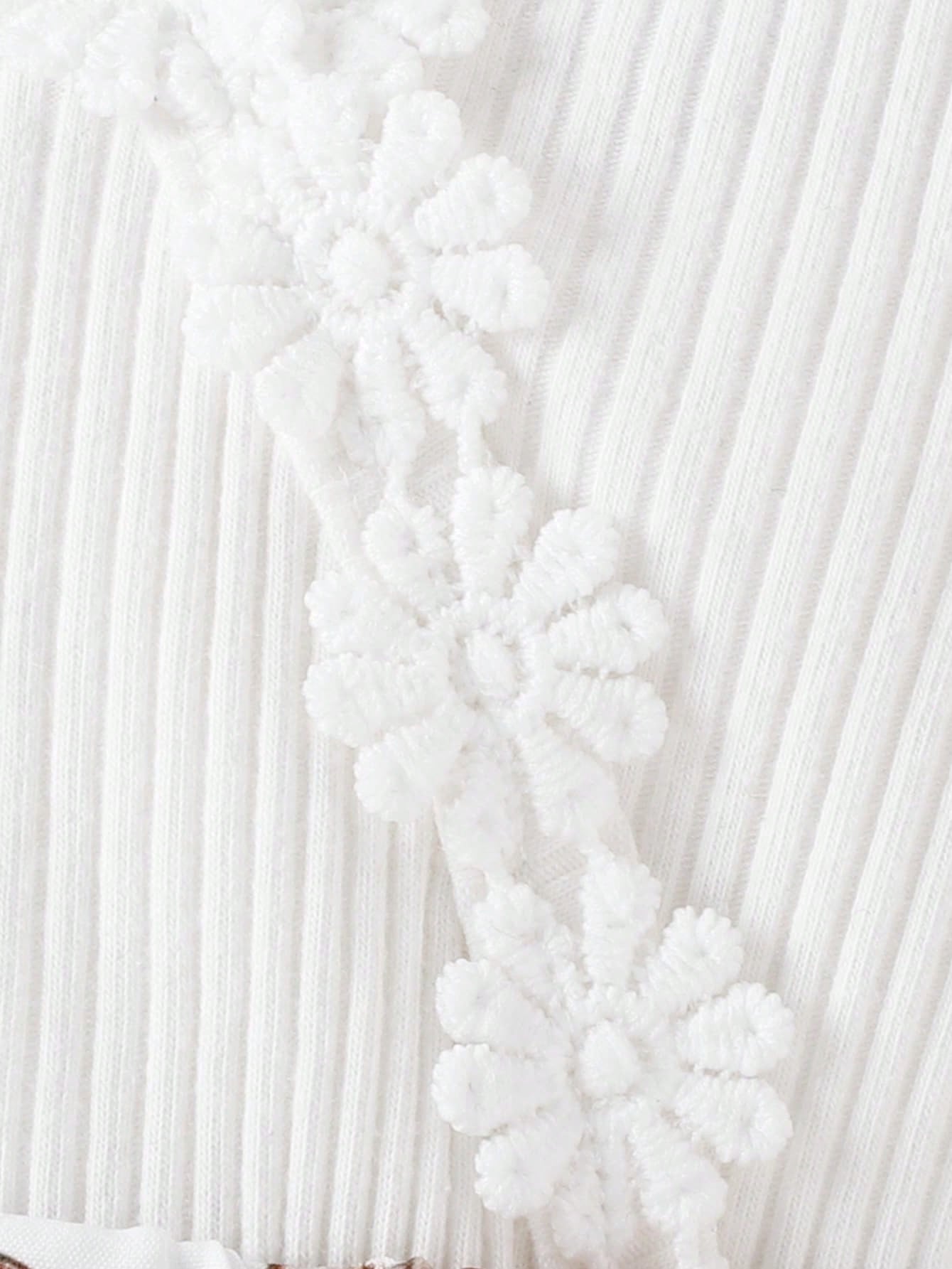 Baby Girls Floral Appliqué Crisscross Cami Romper - Ivory