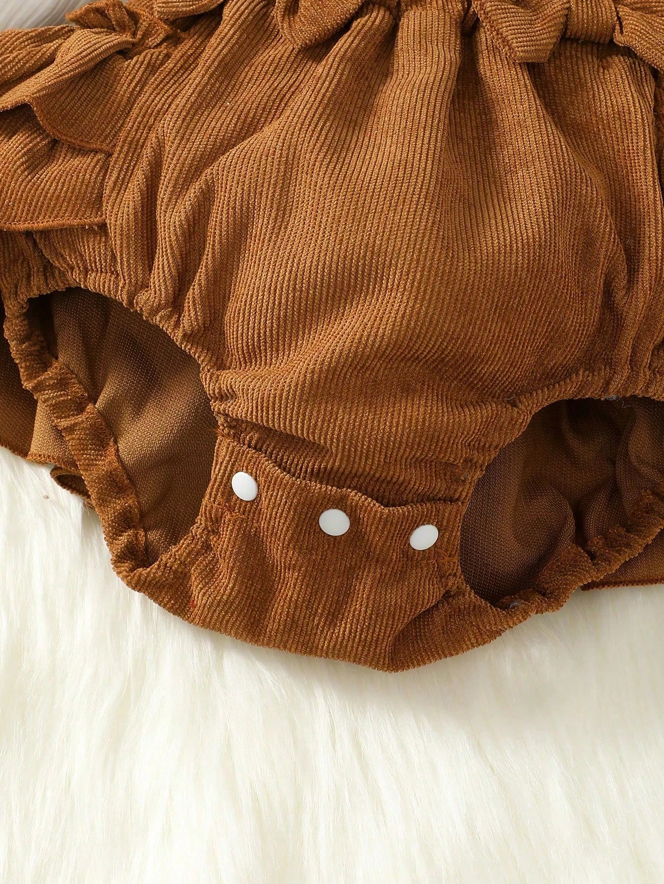 Baby Girls Ruffle Sleeve Corduroy Suspender Bodysuit Set - Amber
