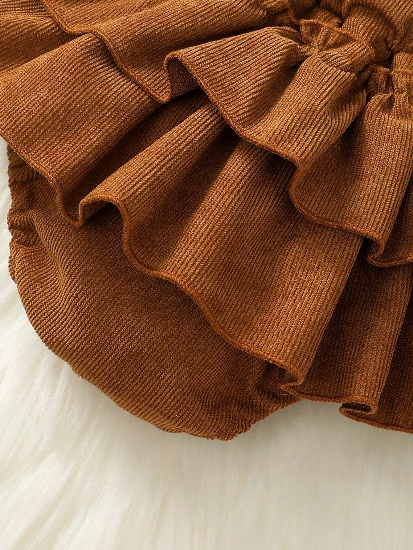 Baby Girls Ruffle Sleeve Corduroy Suspender Bodysuit Set - Amber