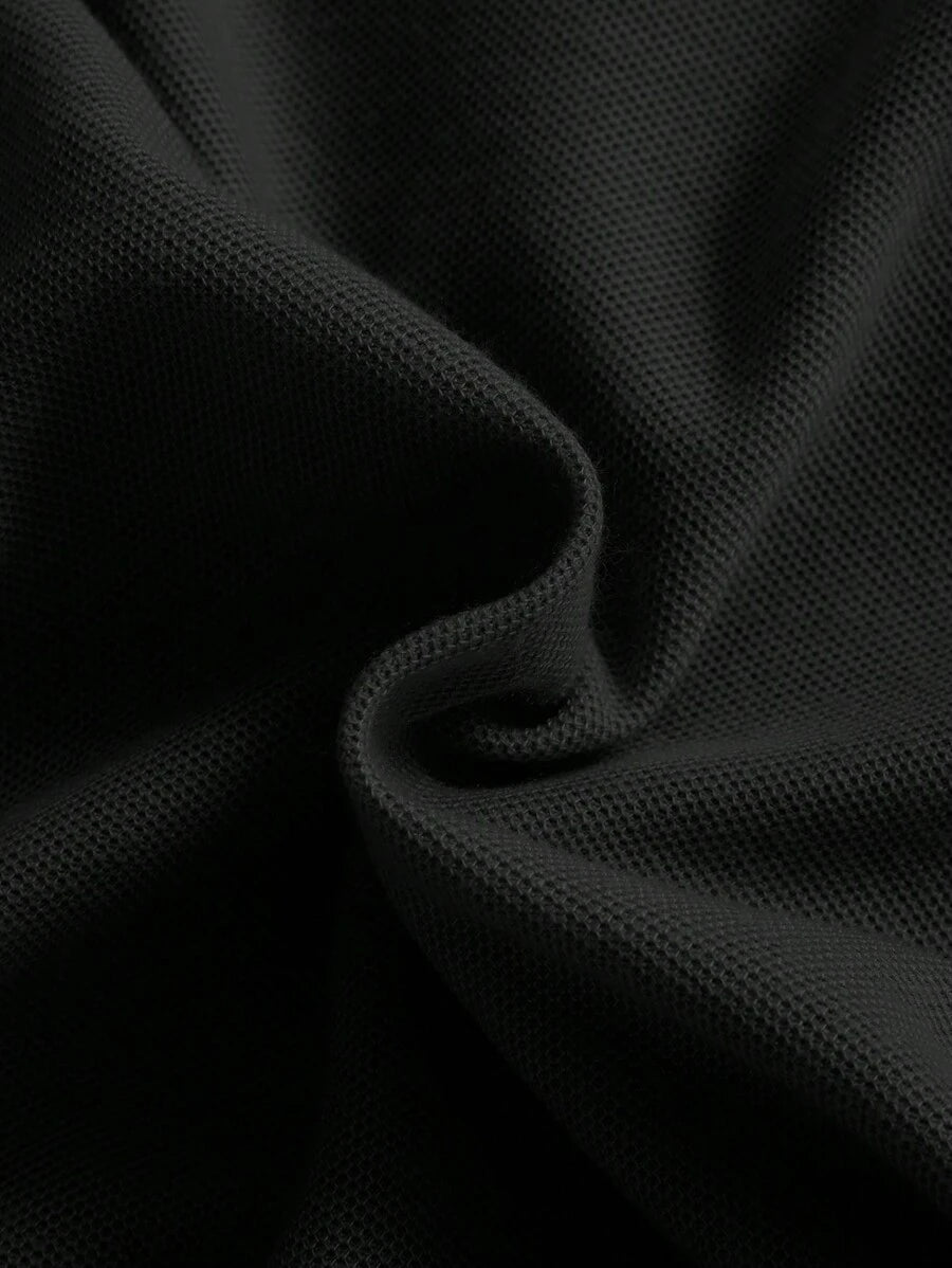 Boys Piqué Henley Stand Collar Polo Shirt - Onyx | 21 Century Kids