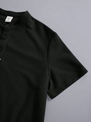 Boys Piqué Henley Stand Collar Polo Shirt - Onyx | 21 Century Kids