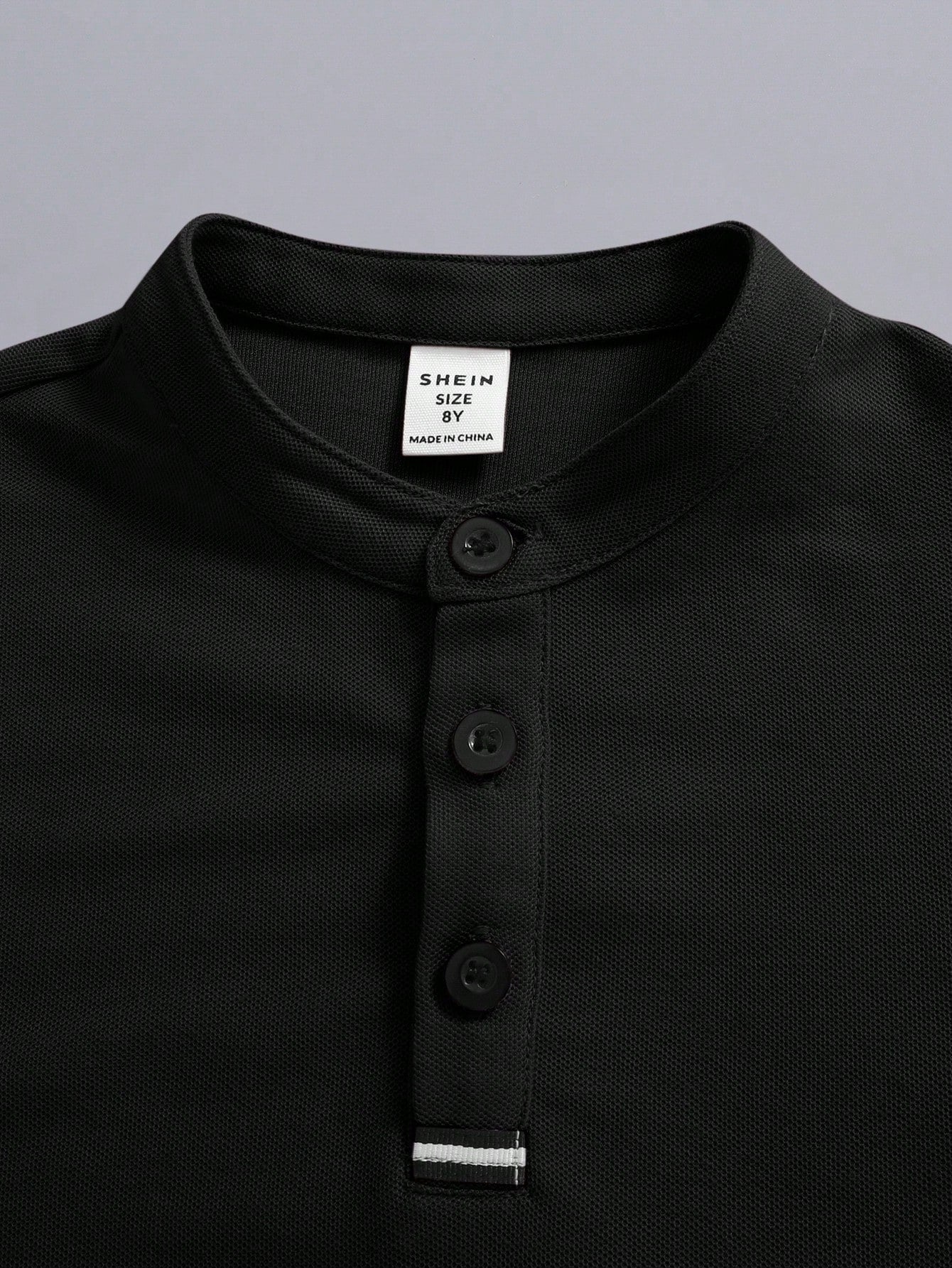 Boys Piqué Henley Stand Collar Polo Shirt - Onyx | 21 Century Kids
