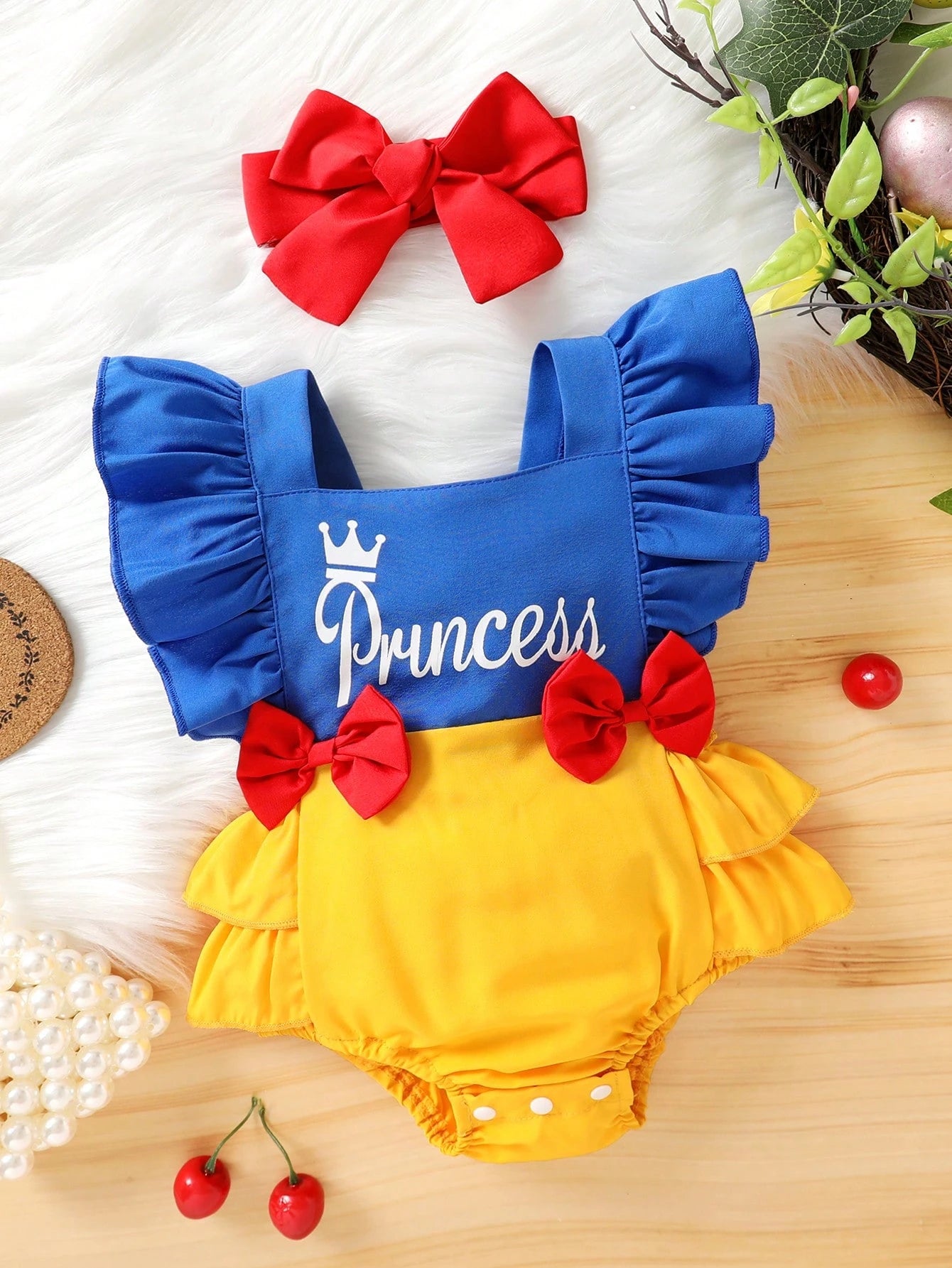 2pcs Baby Girls Princess Crown Ruffle Romper & Headband - Cobalt | ...