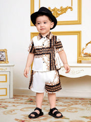Boys Baroque Chain Print Resort Shirt & Shorts Set - Ivory