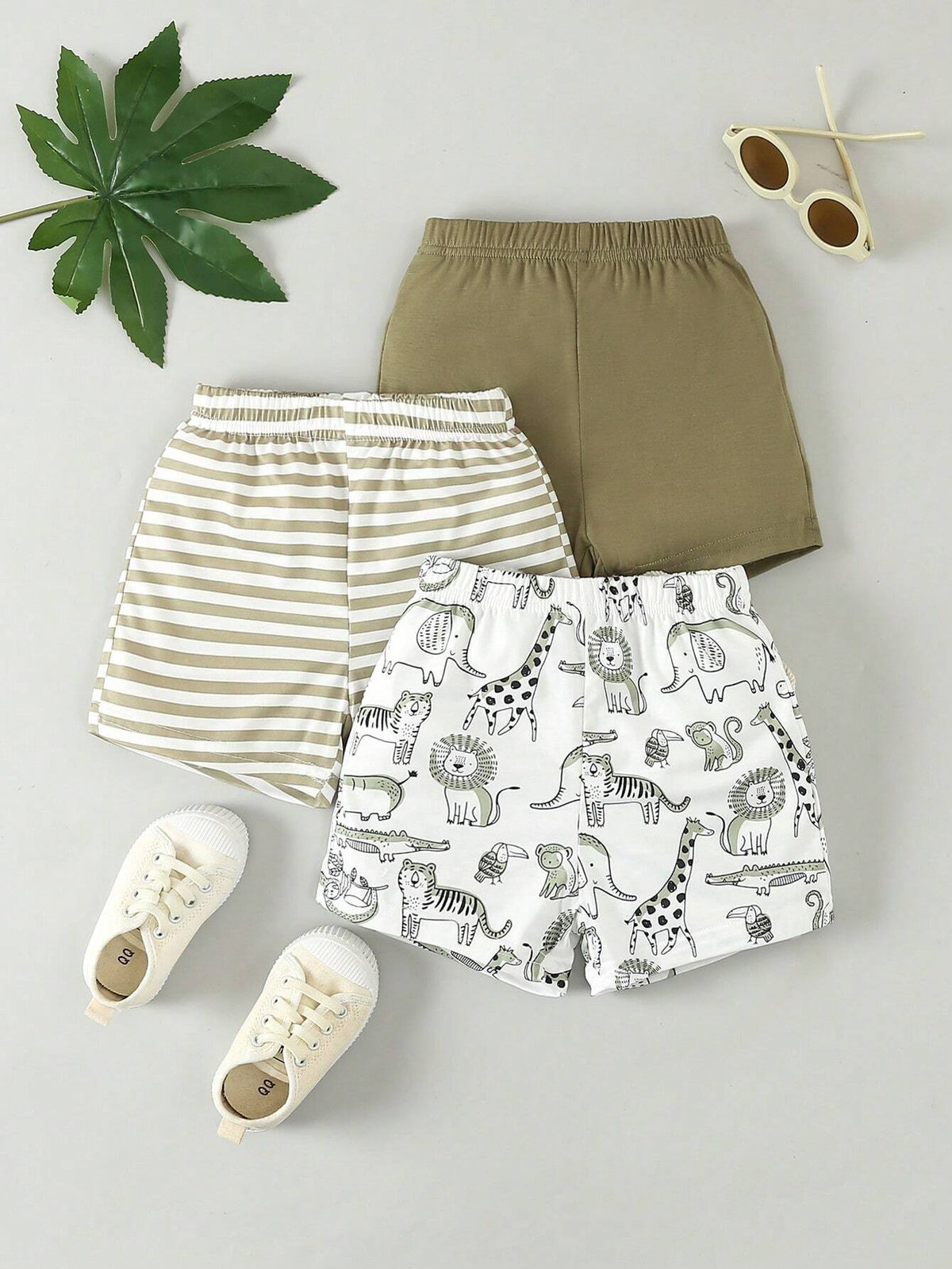 3pcs Boys Safari Print Elastic Waist Shorts Set - Sage | 21 Century...