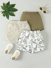 3pcs Boys Safari Print Elastic Waist Shorts Set - Sage | 21 Century...