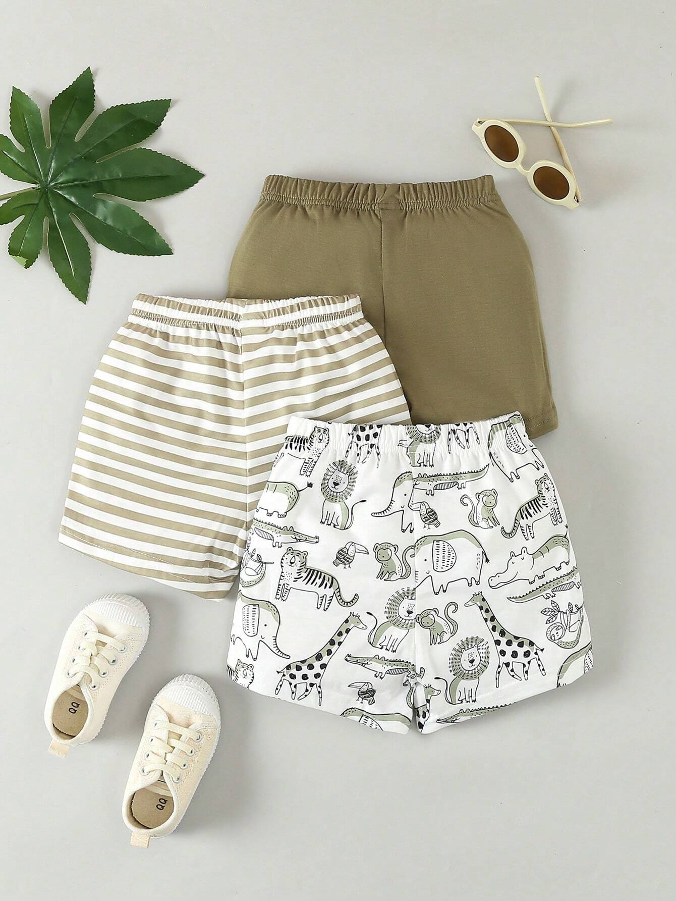 3pcs Boys Safari Print Elastic Waist Shorts Set - Sage | 21 Century...