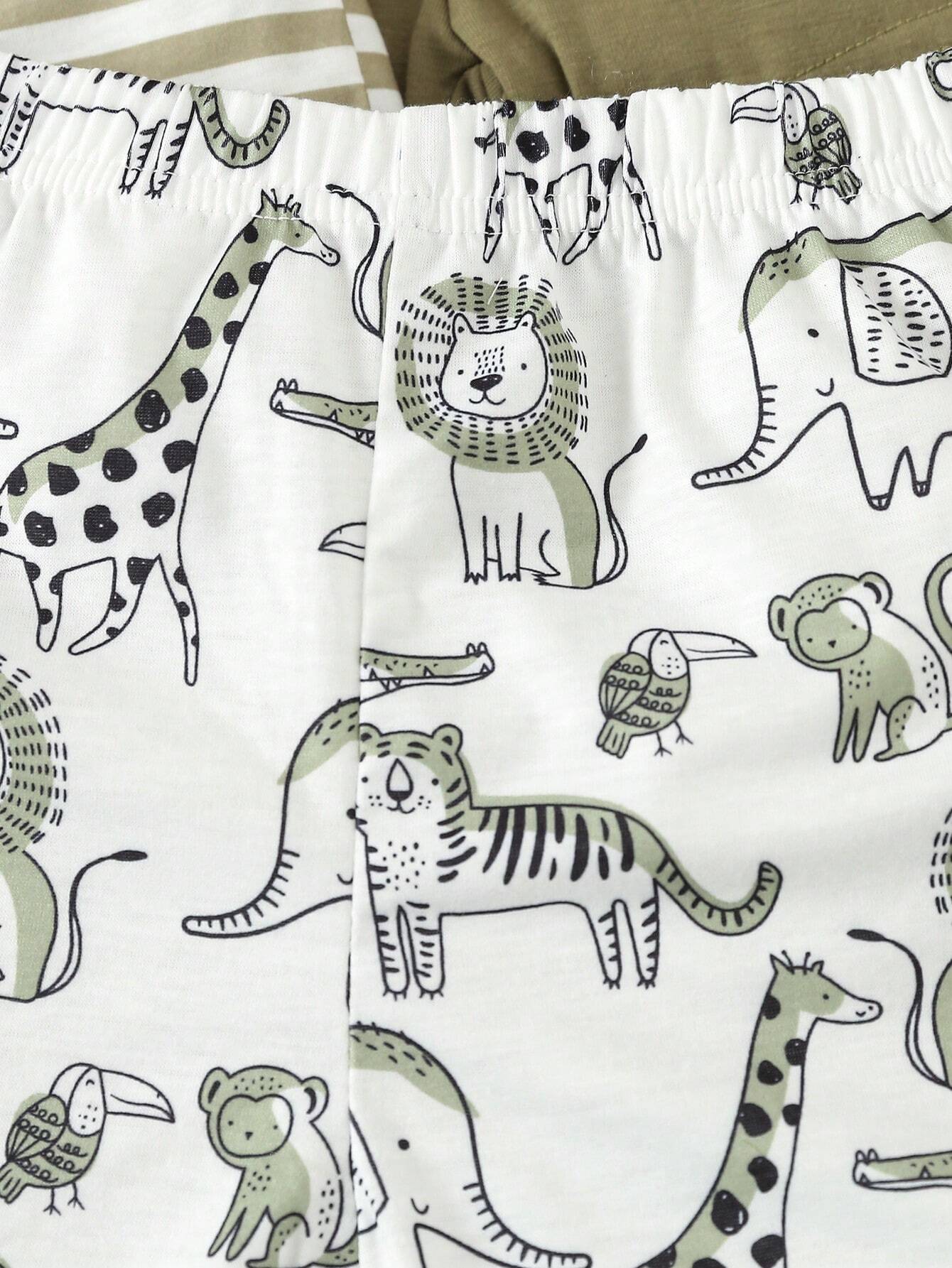 3pcs Boys Safari Print Elastic Waist Shorts Set - Sage | 21 Century...
