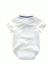 Baby Boys Collar Bodysuit Suspender Shorts Set - Ivory