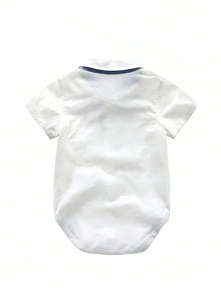 Baby Boys Collar Bodysuit Suspender Shorts Set - Ivory