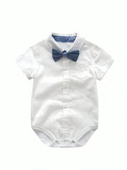 Baby Boys Collar Bodysuit Suspender Shorts Set - Ivory