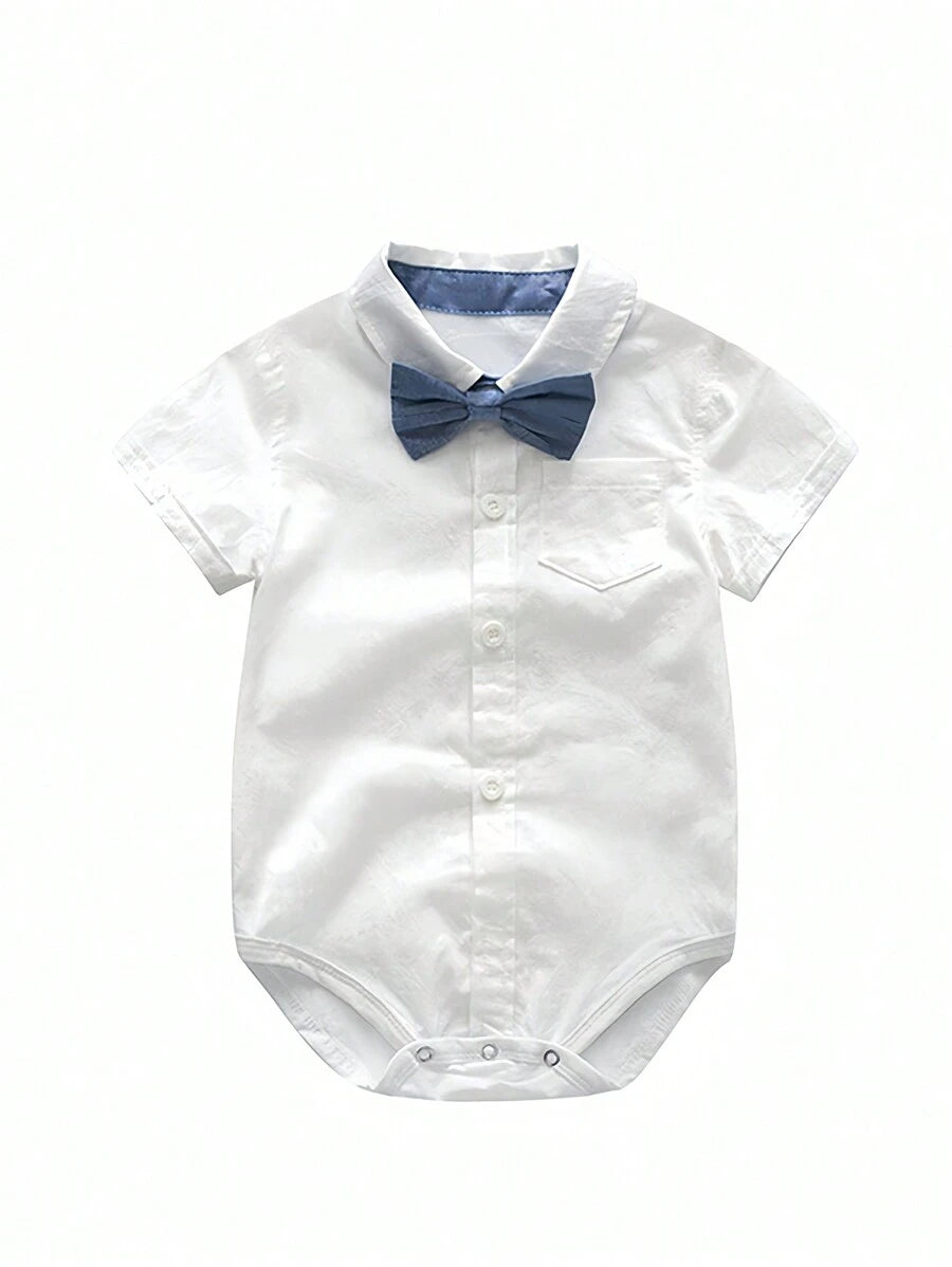 Baby Boys Collar Bodysuit Suspender Shorts Set - Ivory