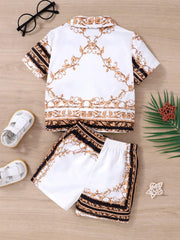 Boys Baroque Chain Print Resort Shirt & Shorts Set - Ivory