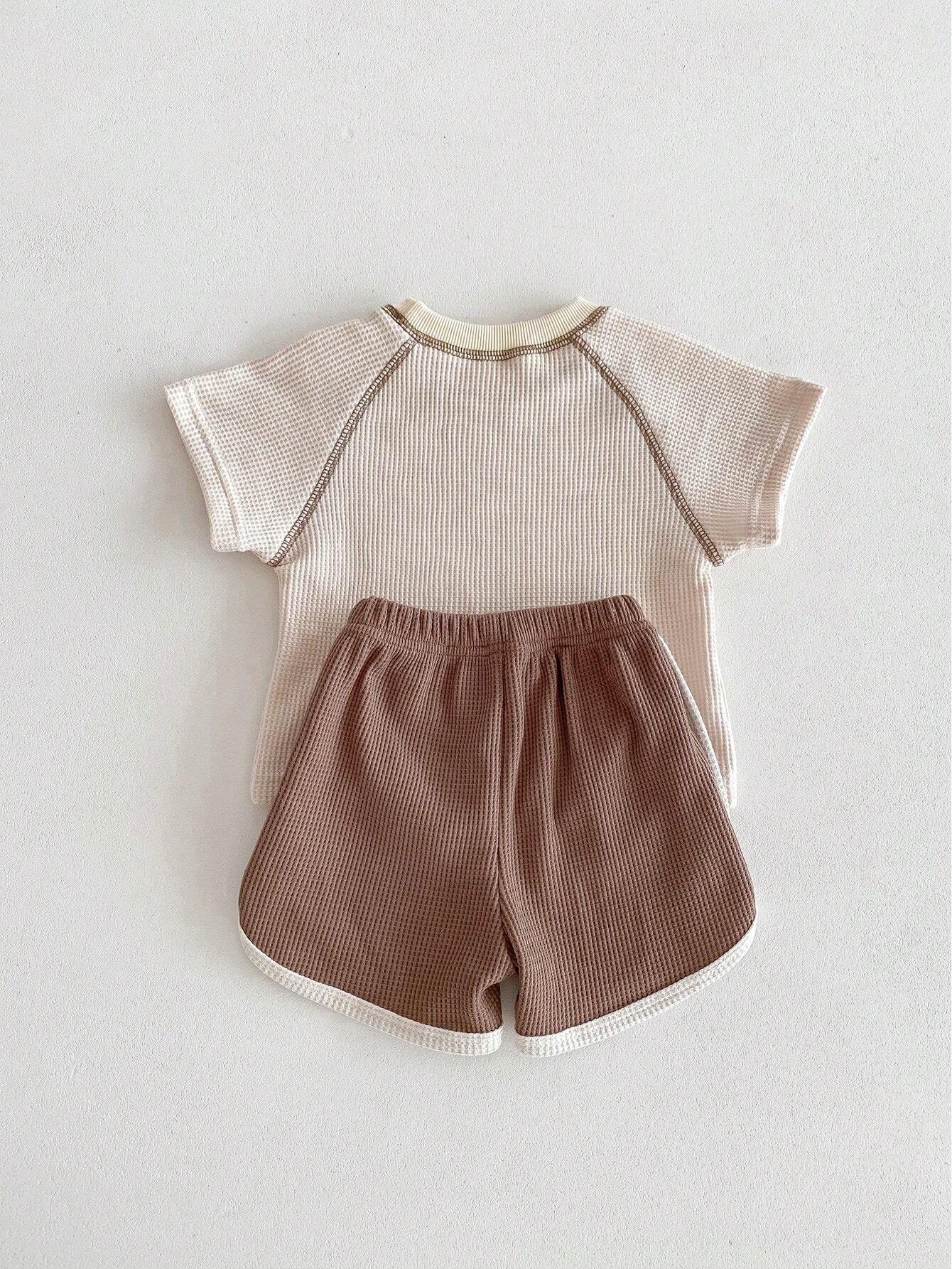 Baby Boys Waffle Knit Raglan Tee & Shorts Set - Ivory