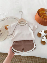 Baby Boys Waffle Knit Raglan Tee & Shorts Set - Ivory