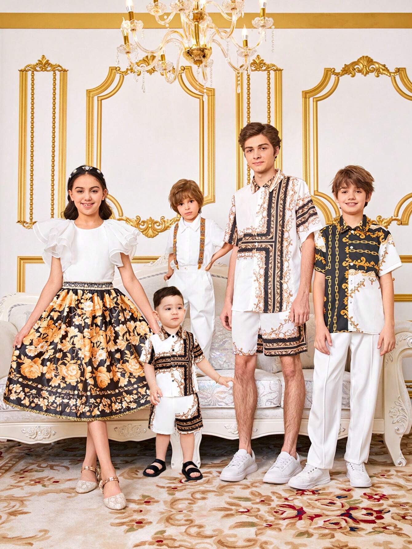 Boys Baroque Chain Print Resort Shirt & Shorts Set - Ivory