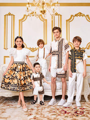 Boys Baroque Chain Print Resort Shirt & Shorts Set - Ivory