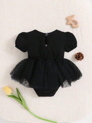 Baby Girls Puff Sleeve Tutu Mesh Bodysuit - Onyx | 21 Century Kids